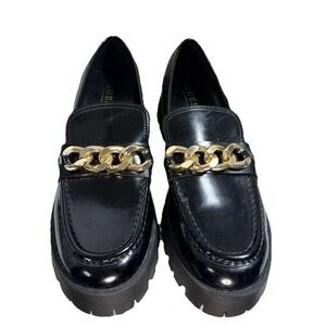 Guess Women's 9.5 Chunky Patten Leather Lug Sole Loafers Gold Chain Preppy Y2K